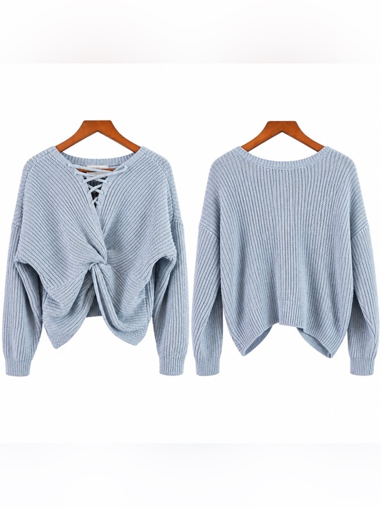 Hippie Rose Sweaters - hippie rose sterling blue twist back laceup chunky knit boho sweater size m cozy